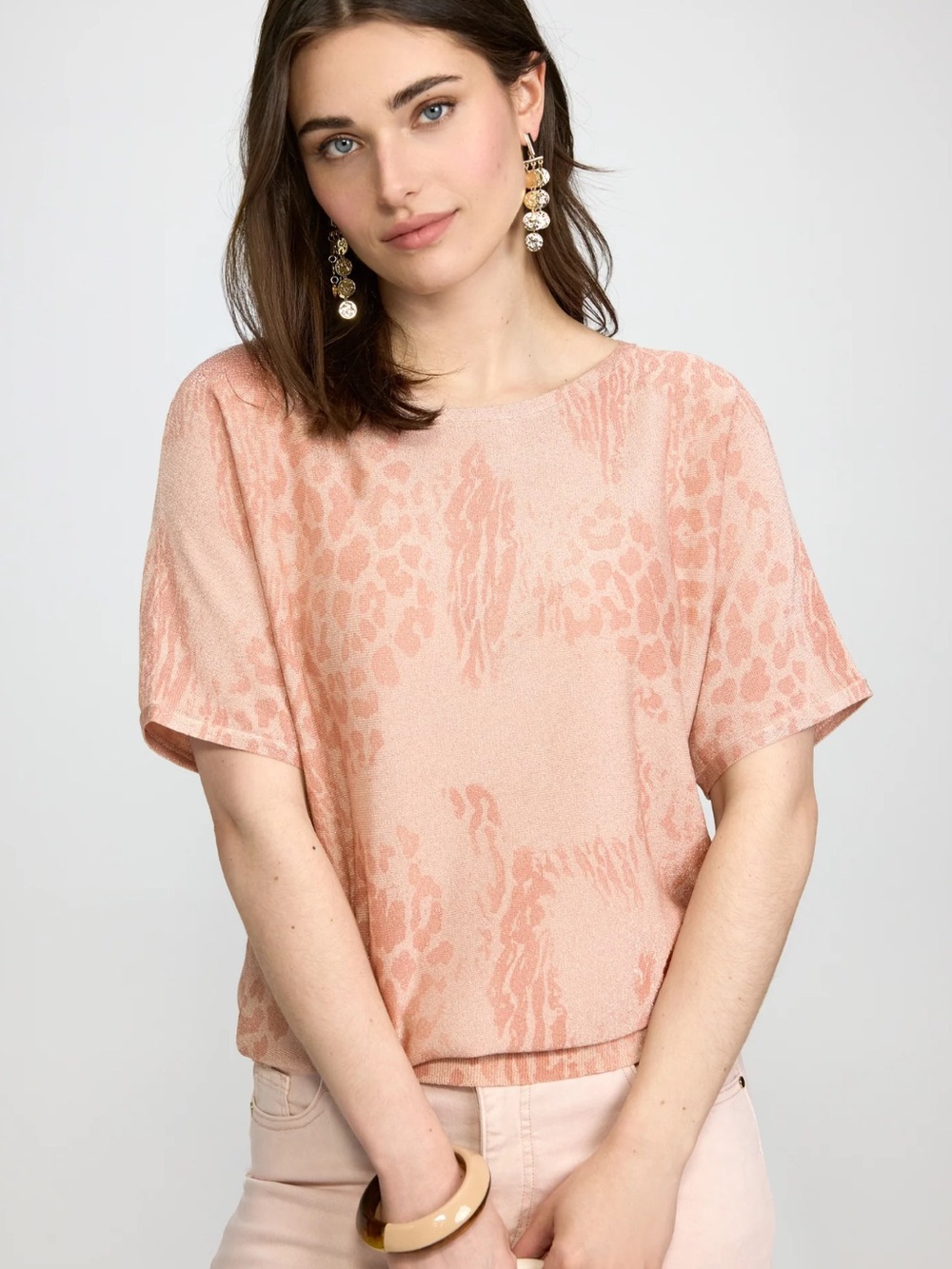 Laura Glitter Knit Animal Print Top Petal Glow Pink
